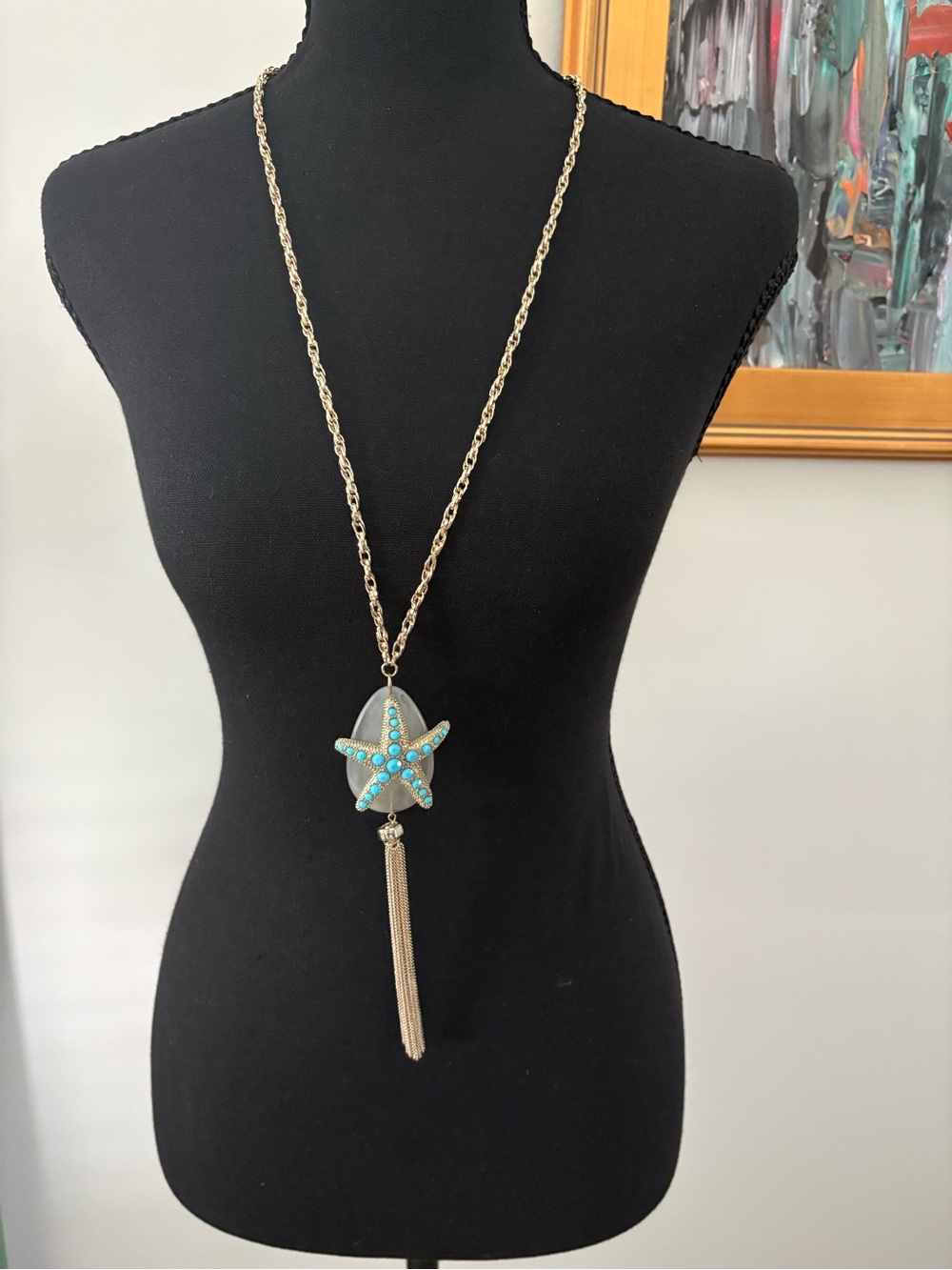 Source Unknown Gold-Tone Starfish Necklace with Turquoise Accents
